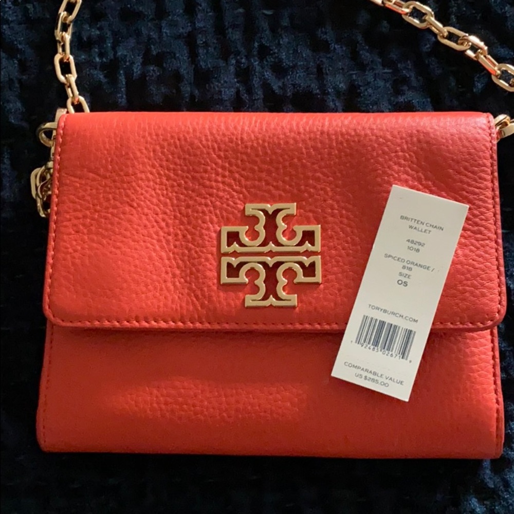 Tory Burch Britten Chain Wallet Spiced Orange NWT